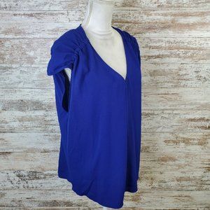 Calvin Klein Blue Ruched-Shoulder Ultamarine V-Neck Top Size L